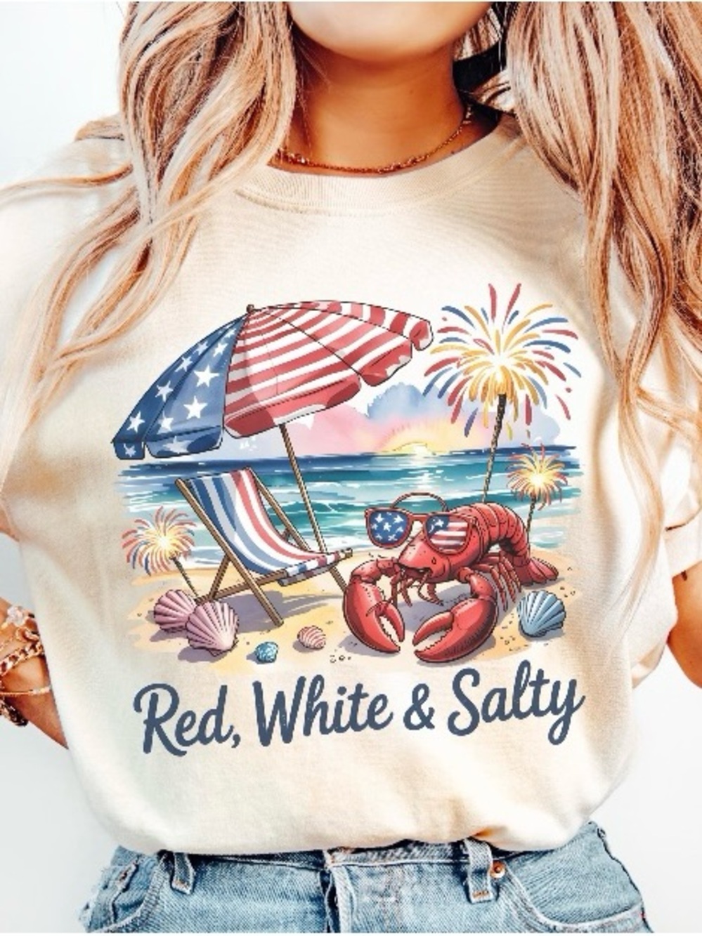 Red, White & Salty Patriotic Beach Custom Tee